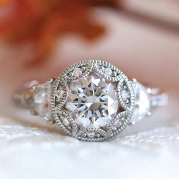 Jewelry - NEW 925 Silver Diamond Halo Engagement Ring A